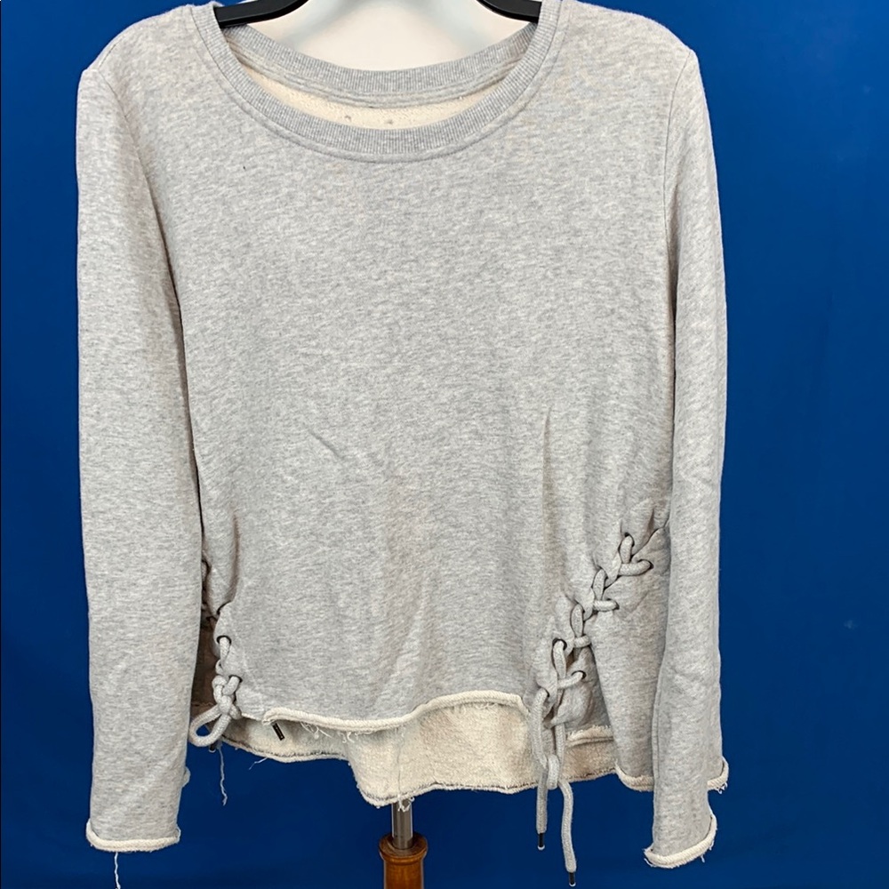 Gray Women's Top with Lace-Up Detail